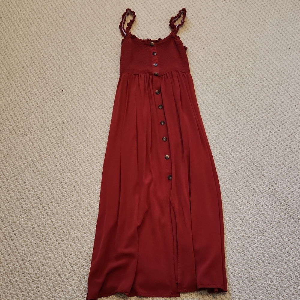 Red Button-Down Maxi Dress